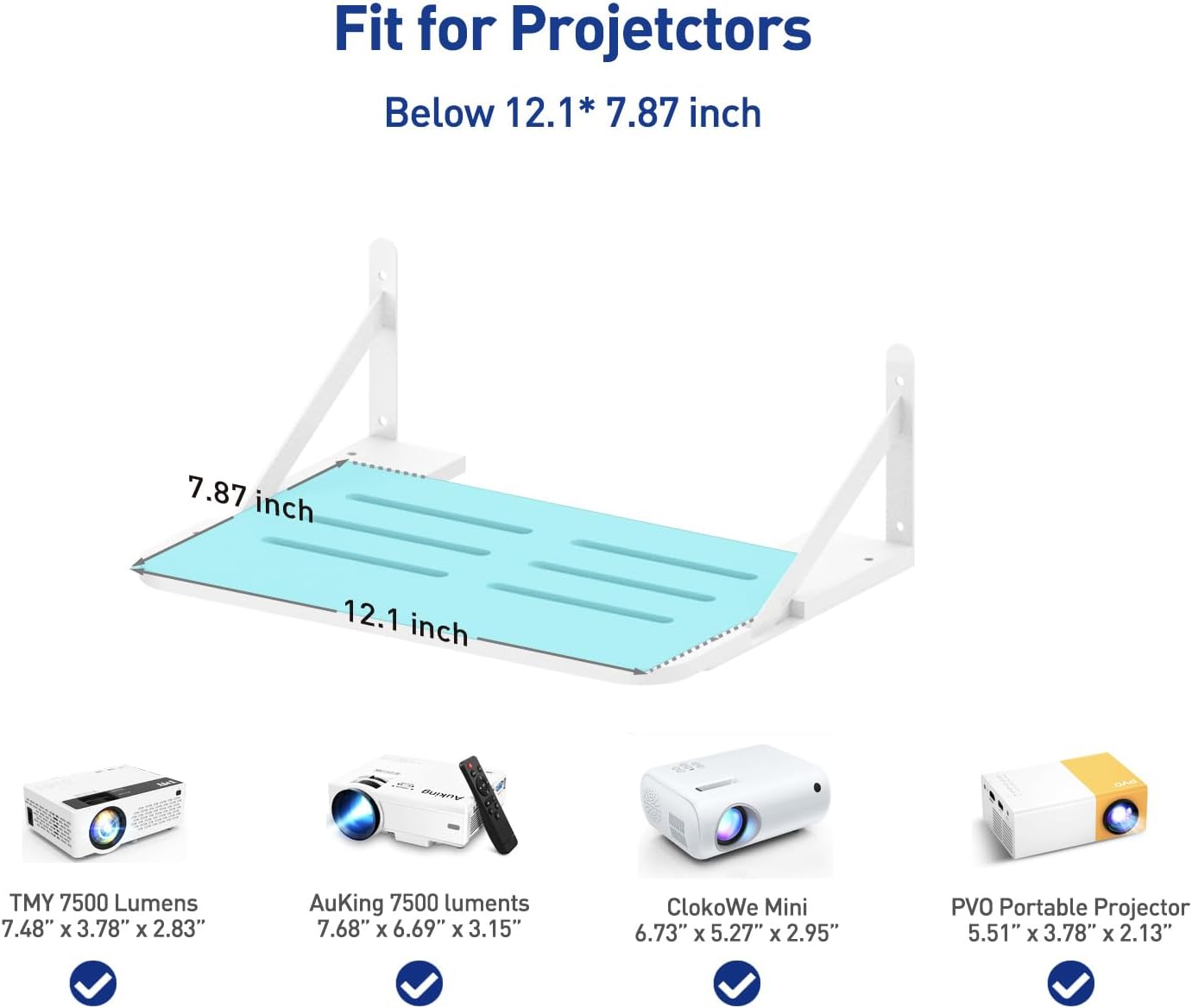 Small Mini Projector Shelf Wall Mount Holder Stand Accessories White