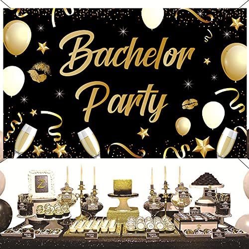 Large Black and Gold Bachelor Party Backdrop Balloon Sign