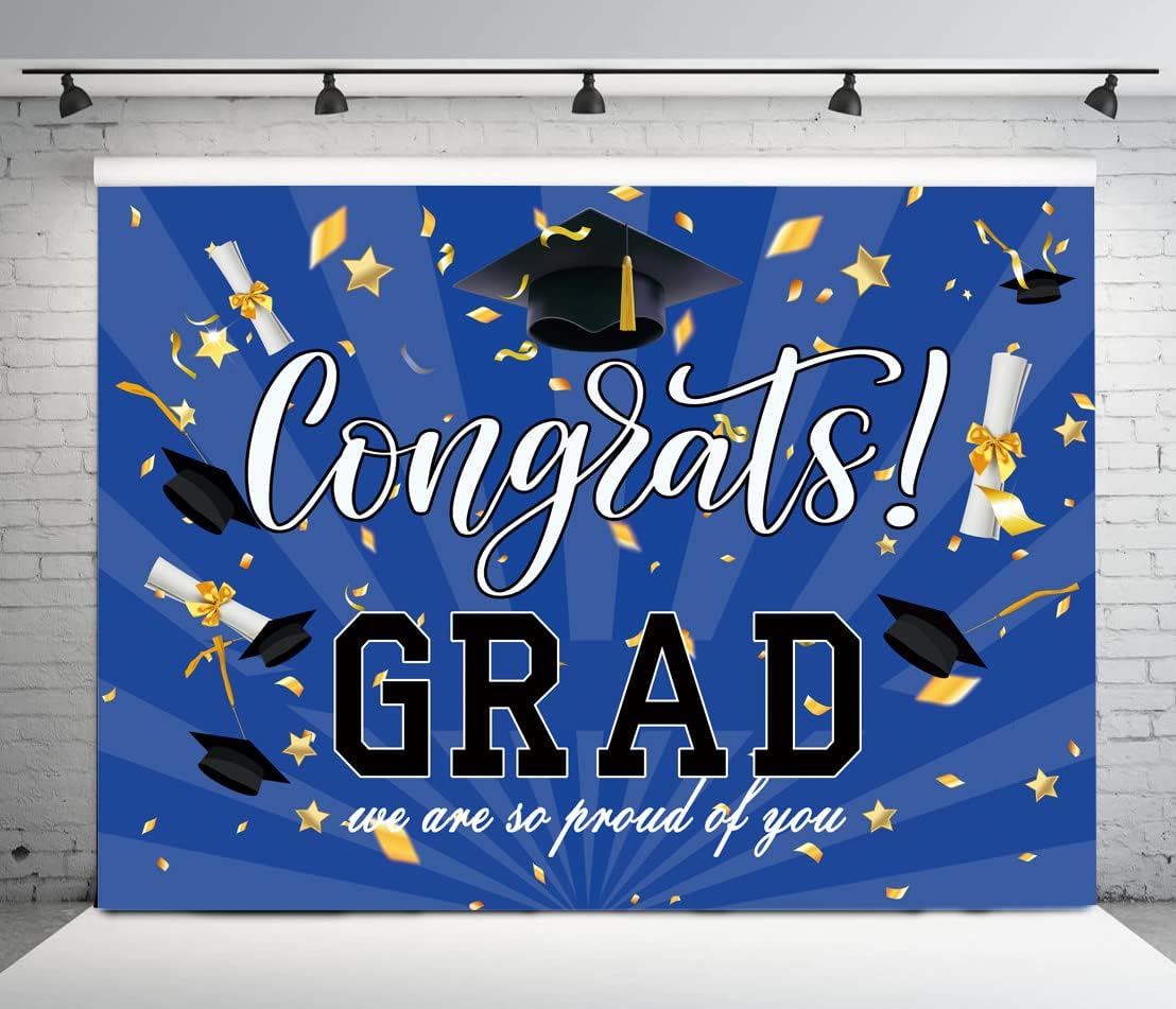 8x6 Ft Blue Graduation Photography Backdrop for Parties and Events