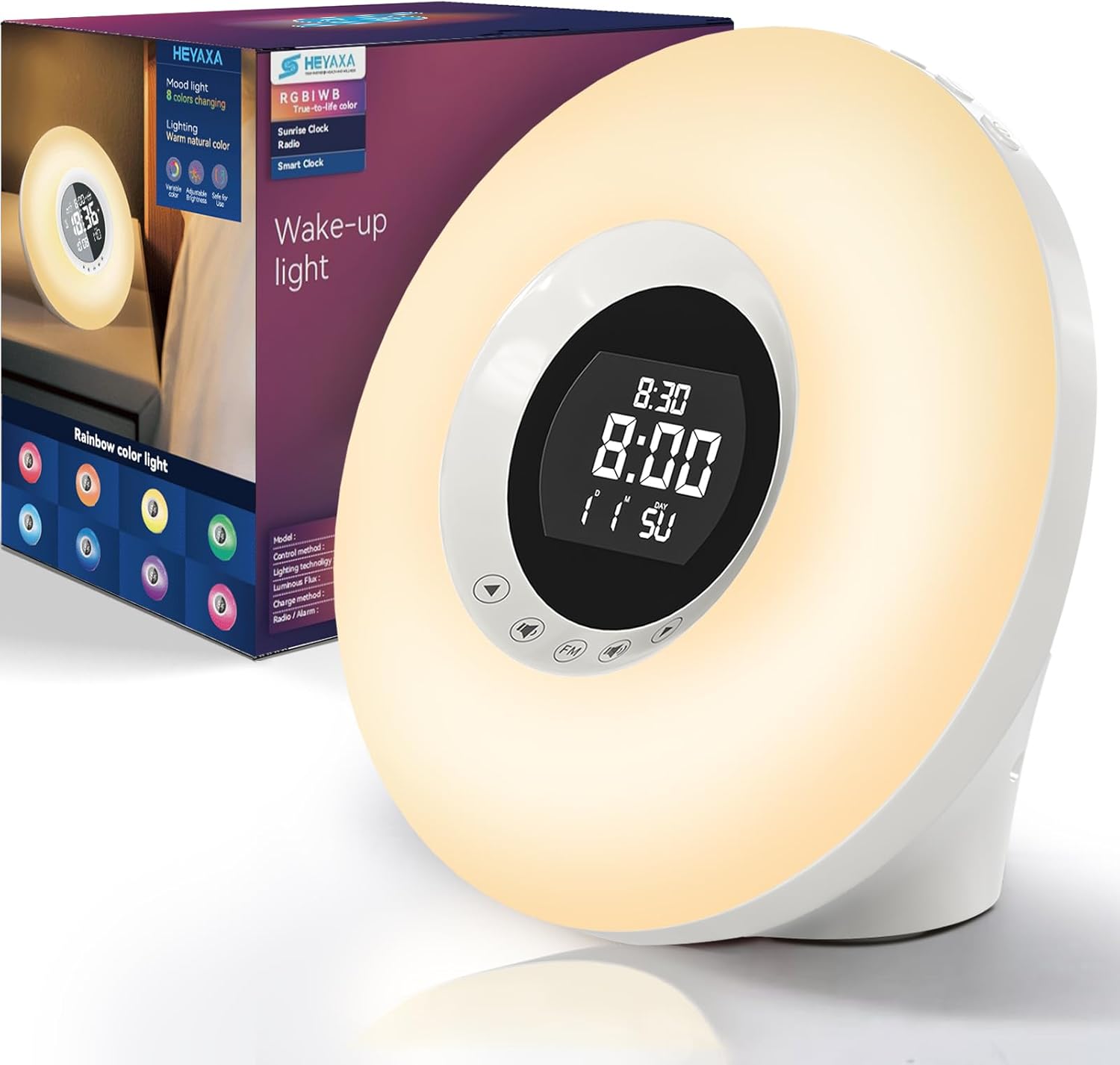 HEYAXA Sunrise Alarm Clock with Wake Up Light and FM Radio