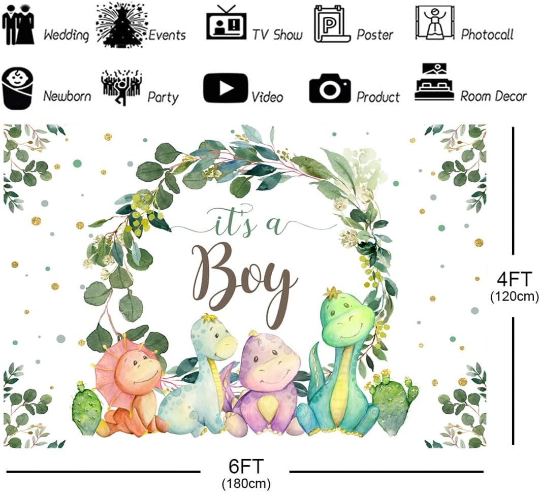 6x4ft Cartoon Dinosaur Baby Shower Backdrop