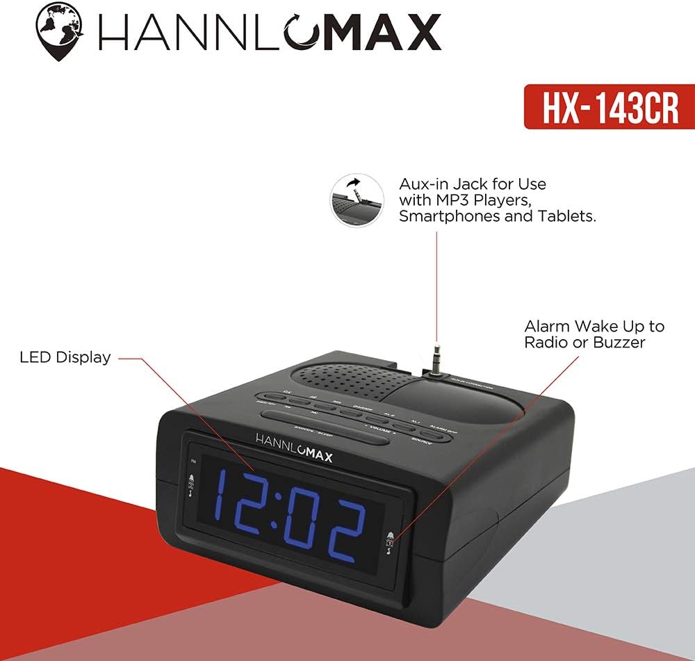 HANNLOMAX HX-143CR Alarm Clock Radio with LED Display
