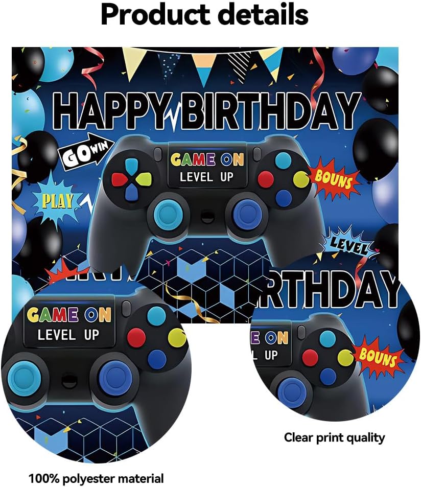 Qian 7x5ft Kids Birthday Party Photo Backdrop Level Up Game