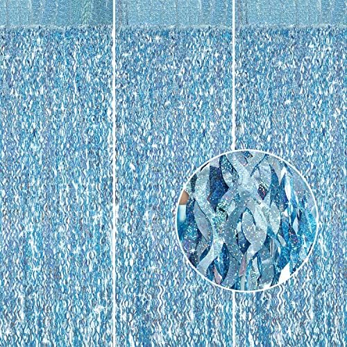 3 Pack Blue Tinsel Foil Fringe Curtain - Party Decor Backdrop
