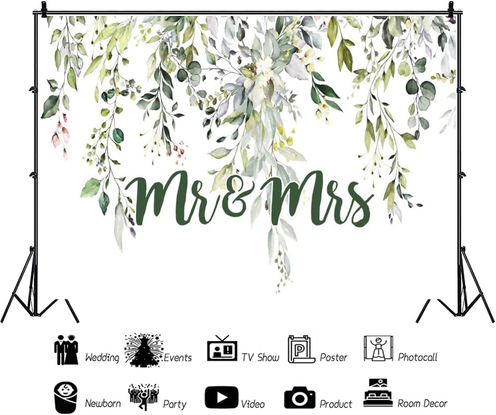 Leowefowa 10x8ft Greenery Mr Mrs Wedding Backdrop