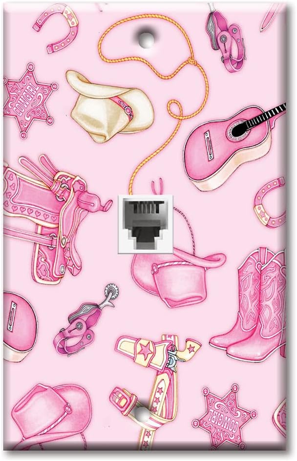 Art Plates - Cow Girl Pink Wall Plate with One Port RJ11