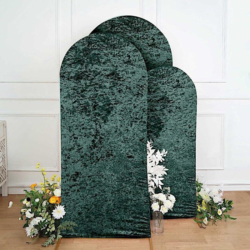 3 Hunter Green Crushed Velvet Round Top Arch Backdrop Covers