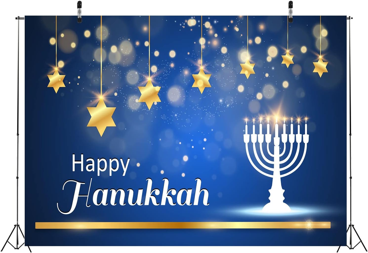 BELECO 5x3ft Hanukkah Photo Backdrop Blue with Golden Stars