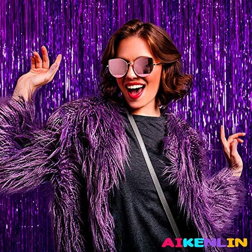4 Pack Purple Foil Fringe Curtains for Party Backdrops