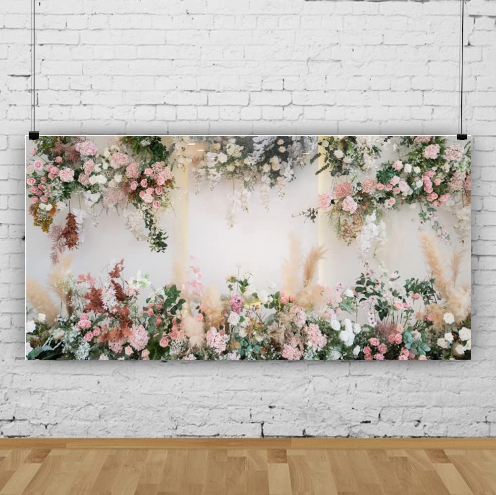 Yeele 15x8ft Pink White Wedding Backdrop with Rose Flowers