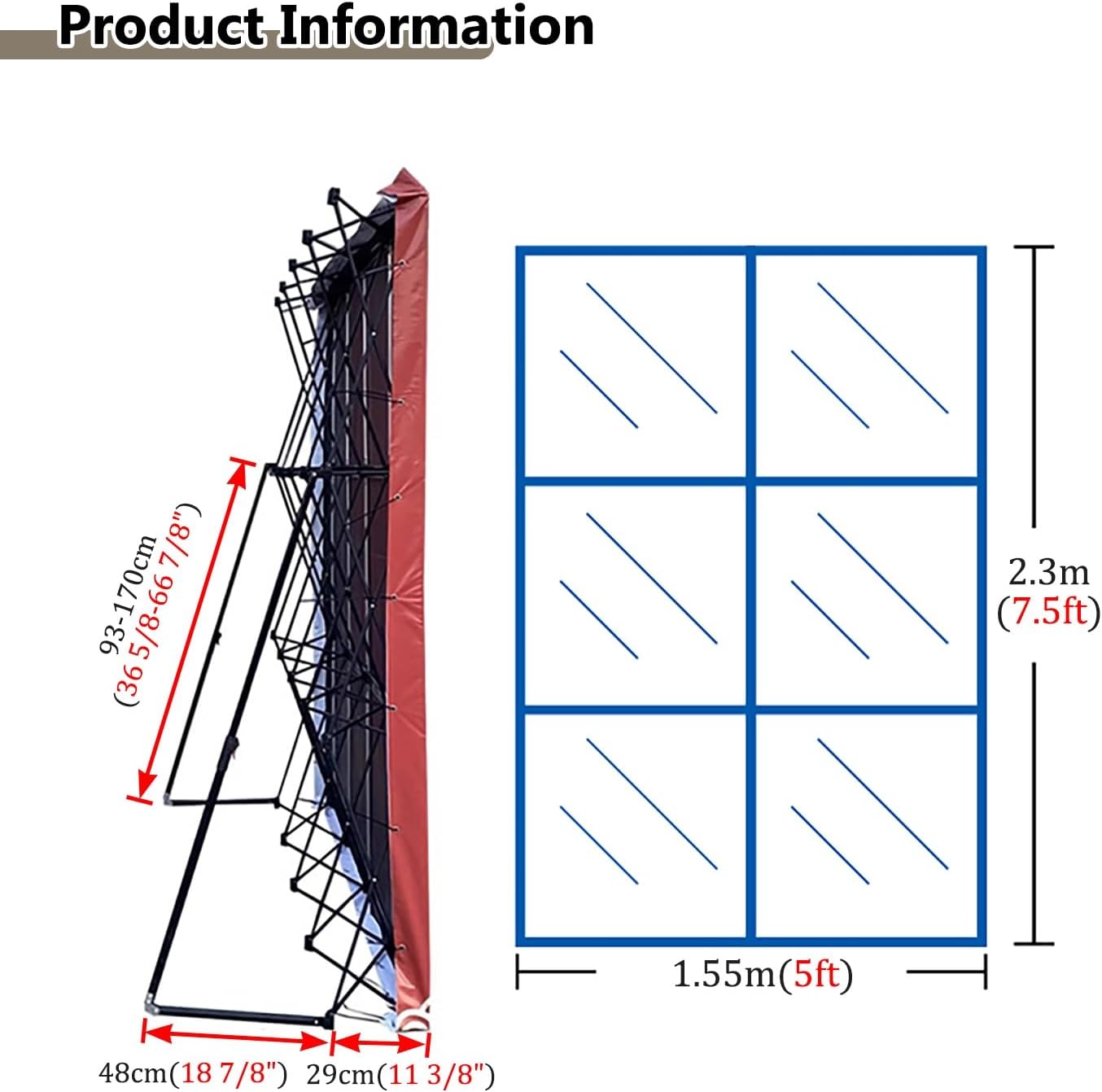 Lightweight Collapsible Tension Fabric Backdrop Frame Stand 75ft x 5ft