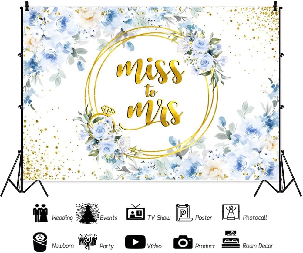 10x7ft Blue Floral Backdrop for Wedding and Photo Events