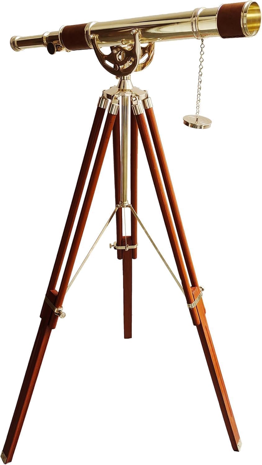 Nautical Antique Brass Telescope 27 Inch with Wooden Tripod