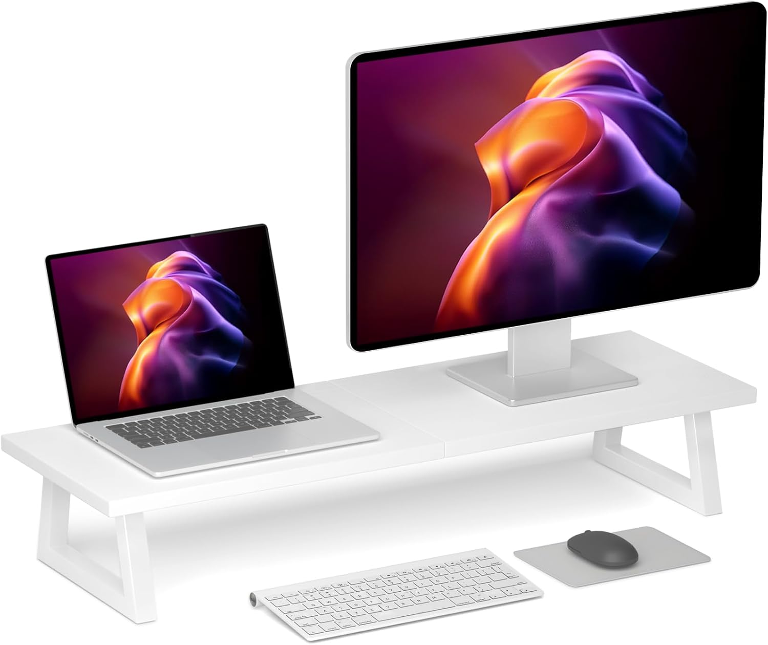TEAMIX White Dual Monitor Riser for Office Desk