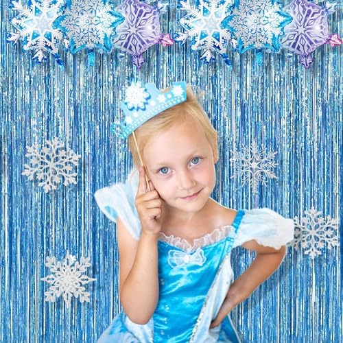 Braveshine Light Blue Tinsel Foil Curtains 2Pcs