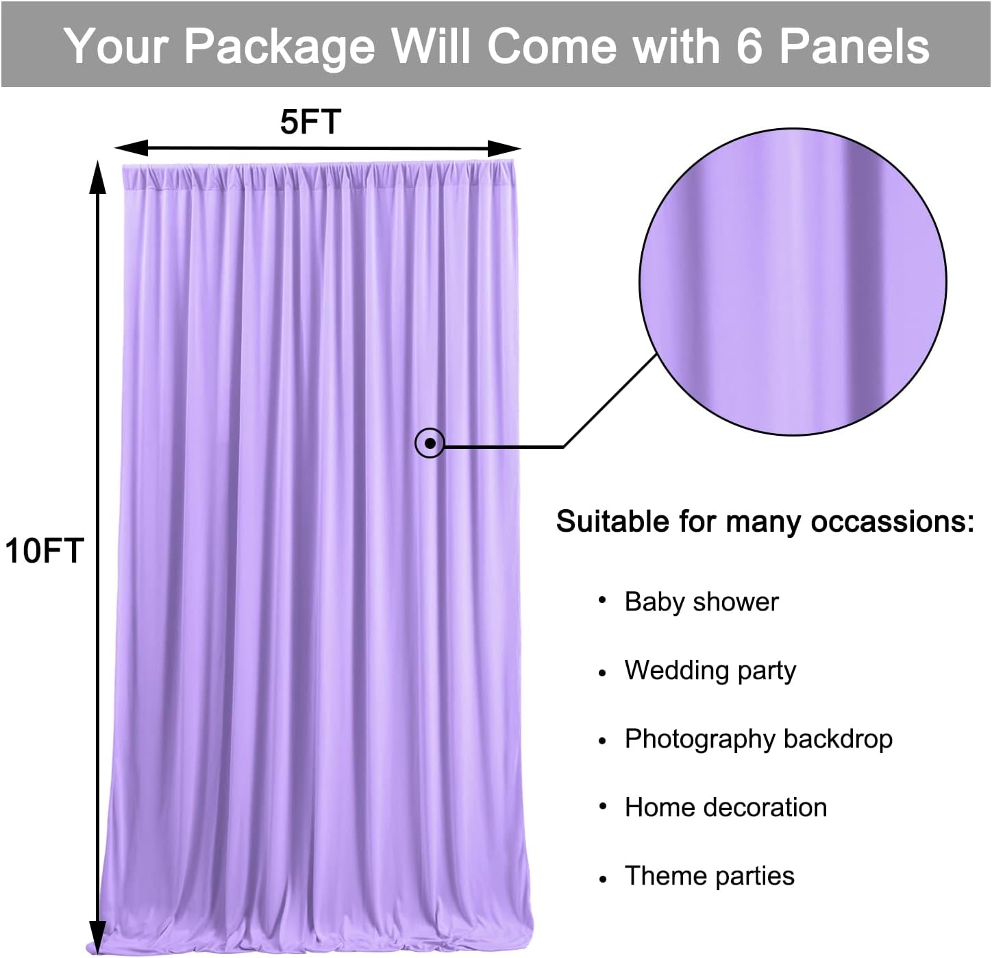 30ft x 10ft Lavender Wrinkle-Free Backdrop Drapes