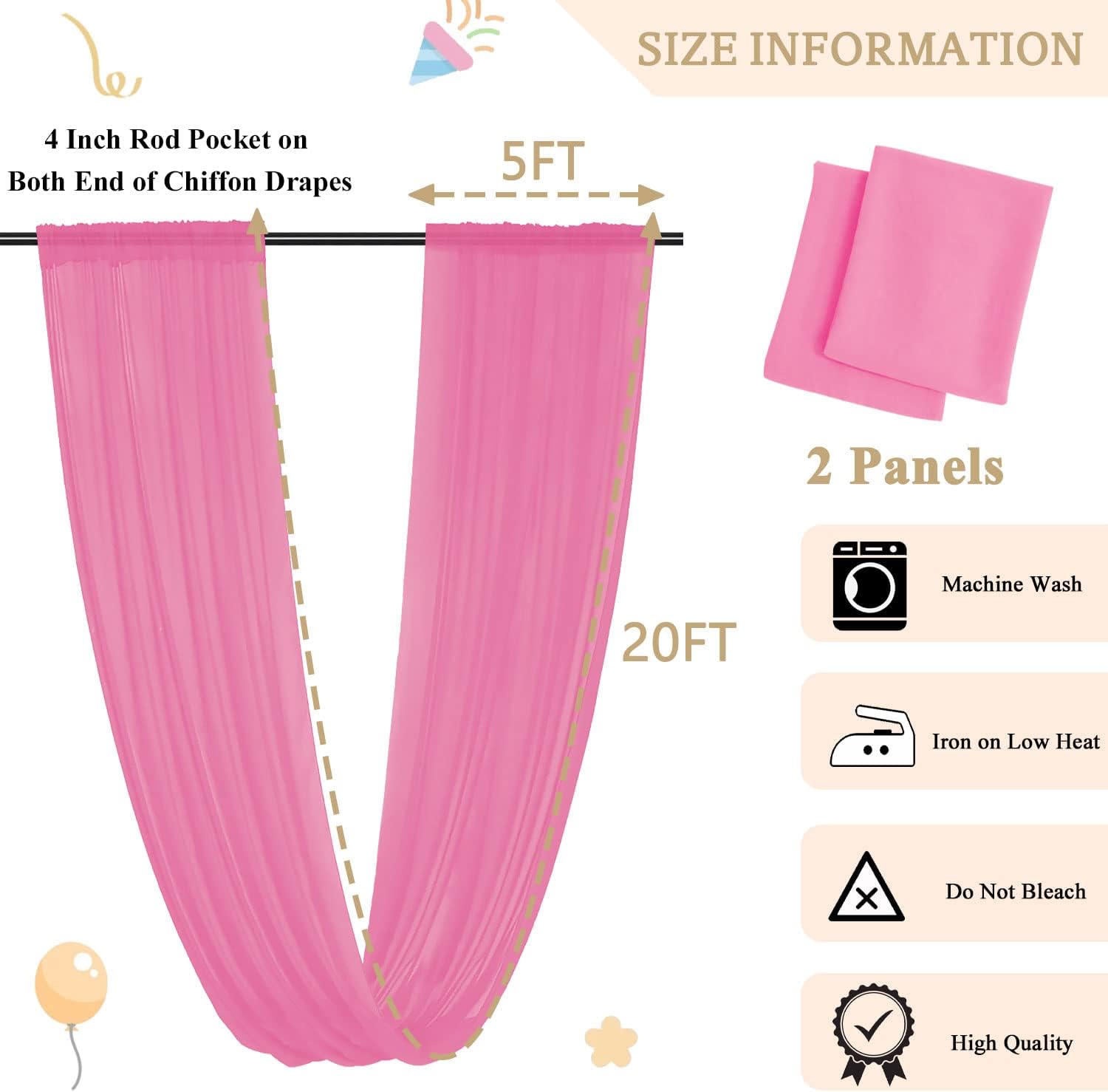 MODFUNS Pink Chiffon Ceiling Drapes 2 Panels 5x20 FT for Wedding Backdrop