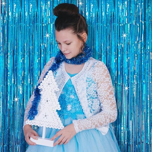 KEJ Tinsel Curtain Backdrop Blue 2 Packs Birthday Decorations