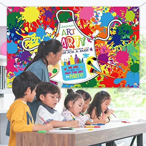 Art Paint Party Backdrop with Hanging Ribbon