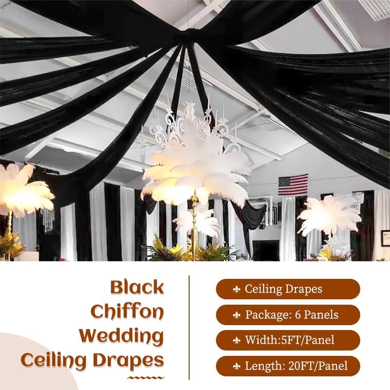 6 Panels Black Ceiling Drapes Wedding Chiffon Arch Decorations