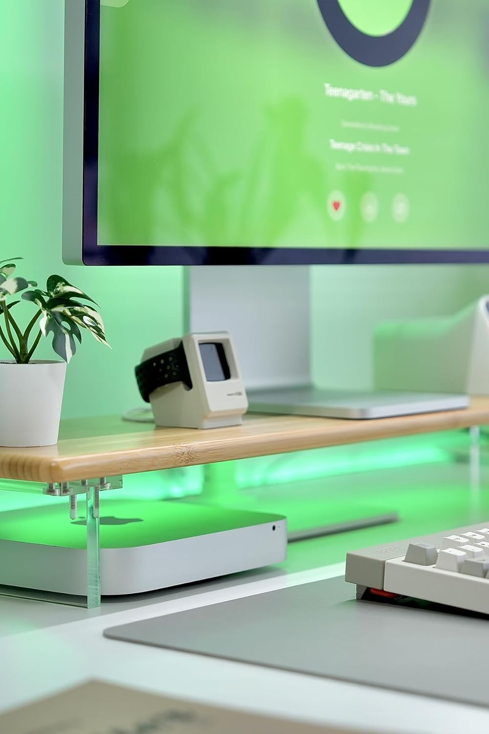 Bamboo Monitor Stand Riser with RGB Lights 315 Inches Natural Design