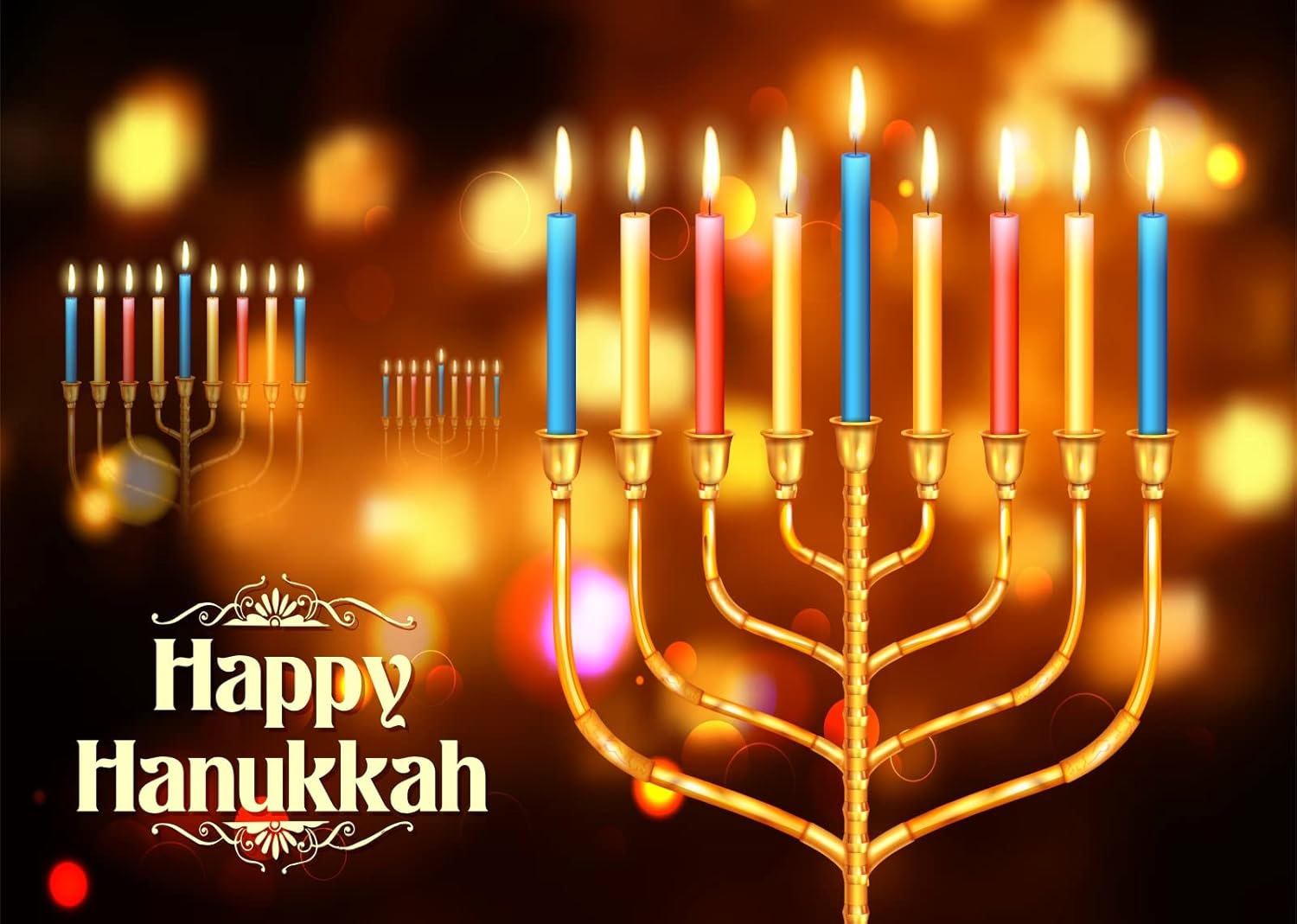 BELECO 8x6ft Hanukkah Photo Backdrop with Golden Glitter and Bokeh Lights