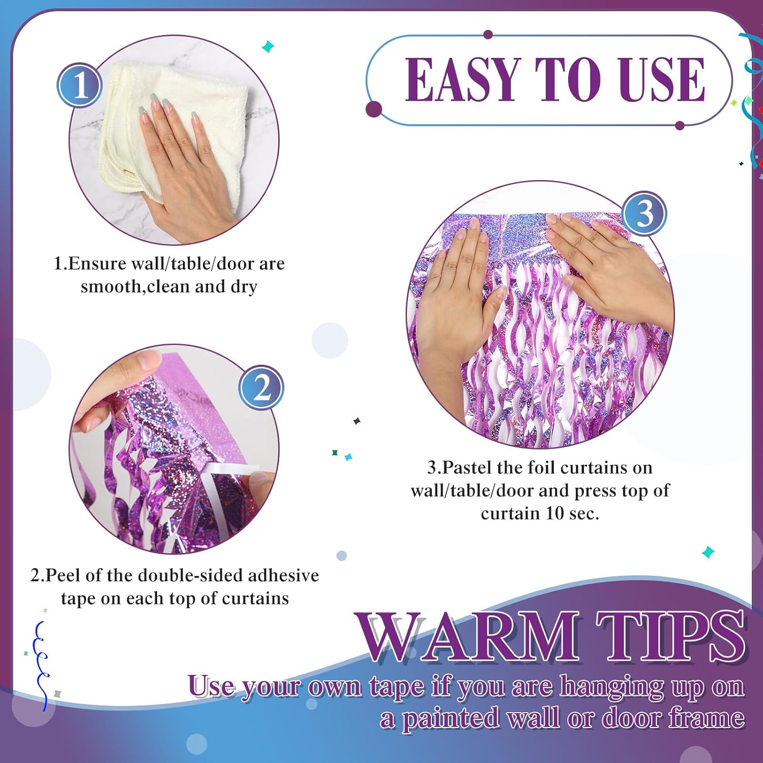 Jutom 6 Piece Wavy Tinsel Curtain Purple