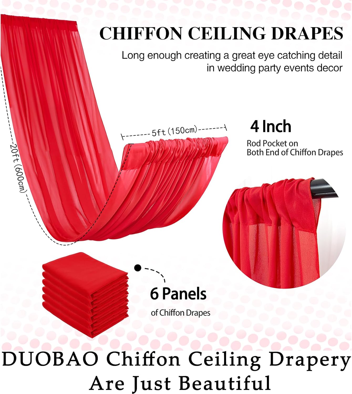DUOBAO 6 Panel Red Chiffon Ceiling Drapes Wedding Backdrop