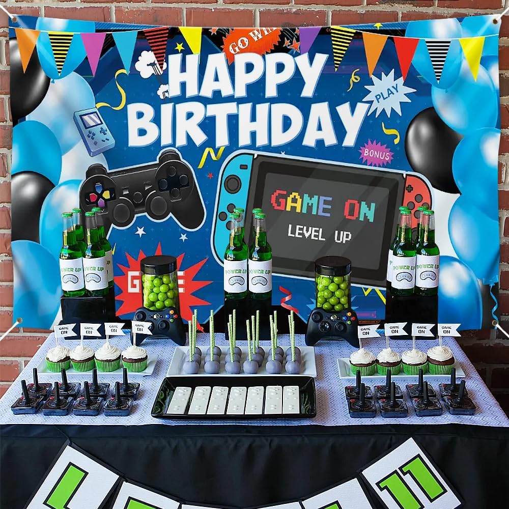 Video Game Birthday Backdrop for Kids Boys Girls 6x36ft