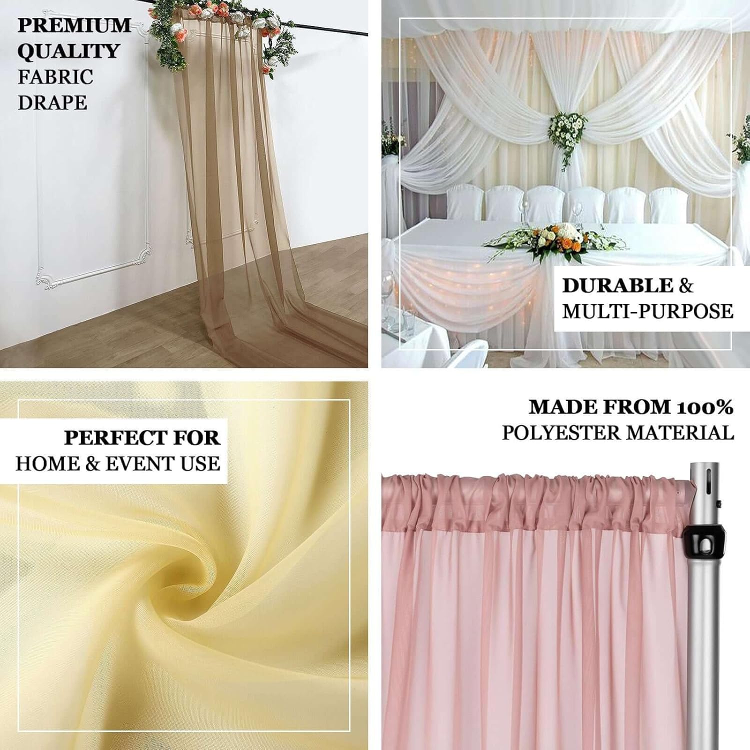 Nude Sheer Chiffon Curtain Panel Backdrop 5ft x14ft