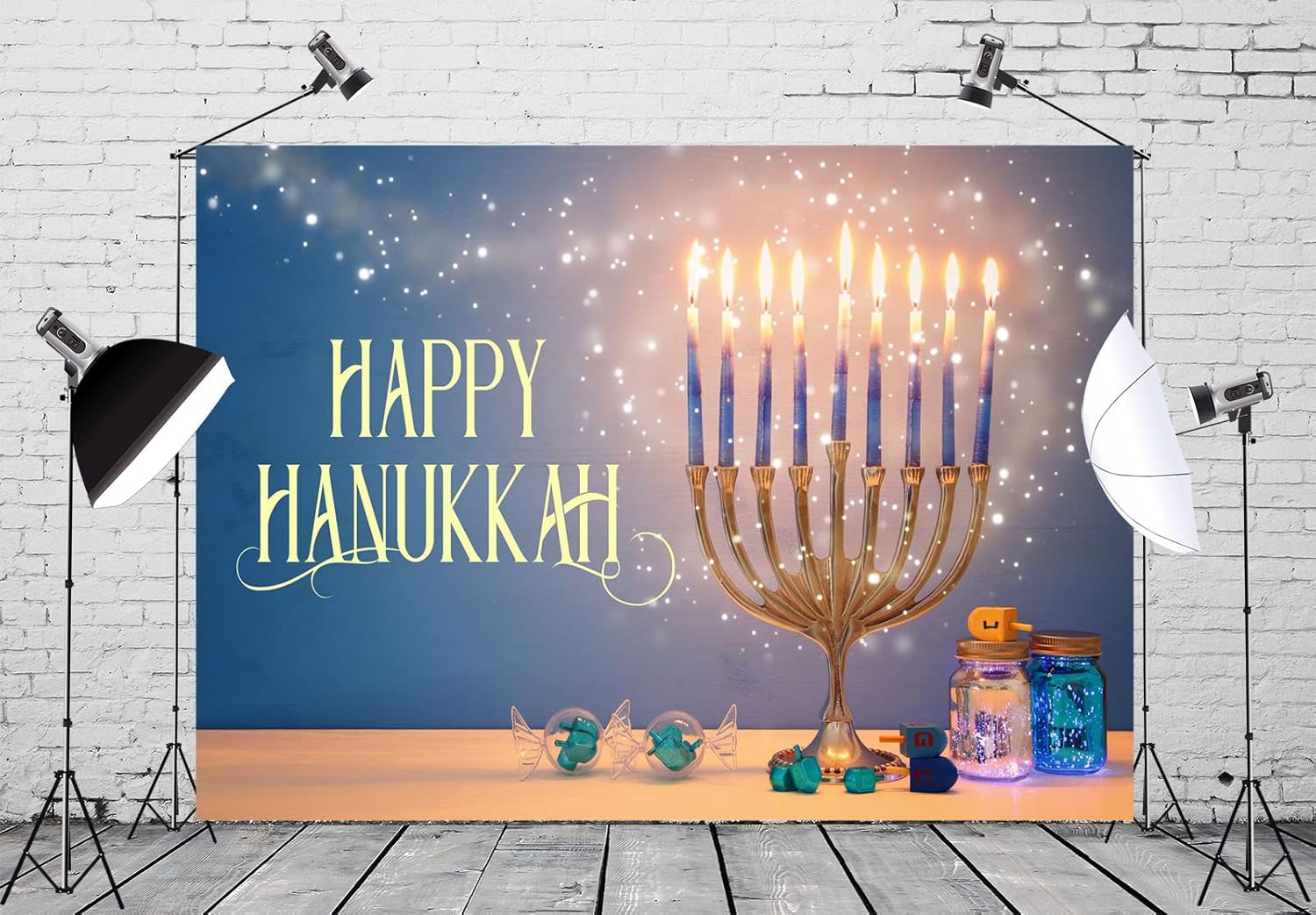 BELECO 7x5ft Hanukkah Photo Backdrop with Glitter Lights