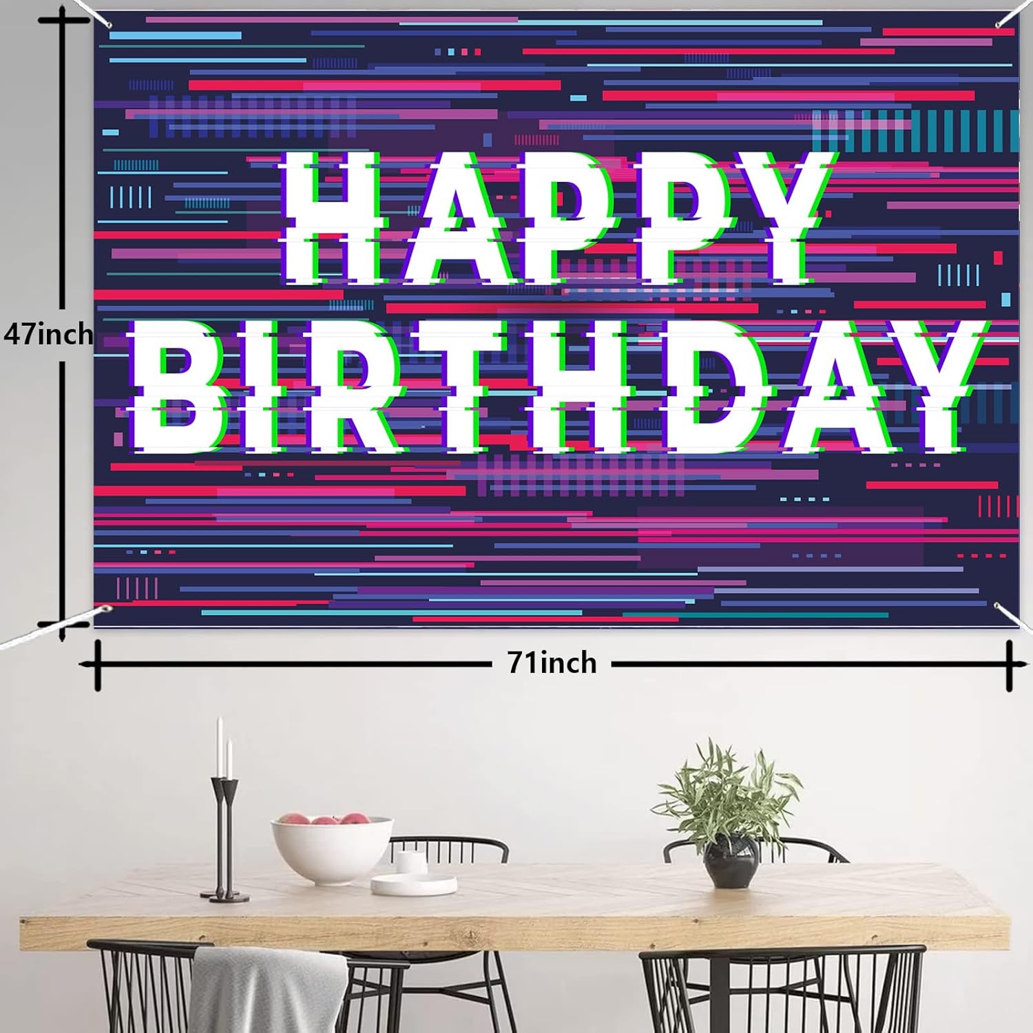 Pixel Art Birthday Holographic Banner Decor