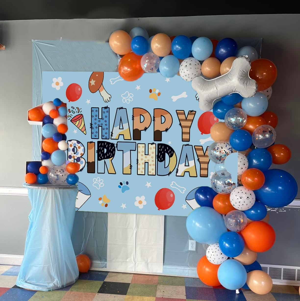 Blue Dog Theme Birthday Backdrop for Photo Booths