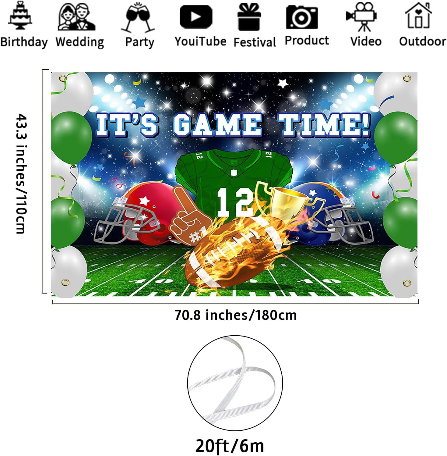 Avezano Football Party Decor Banner 708 x 433 Inch