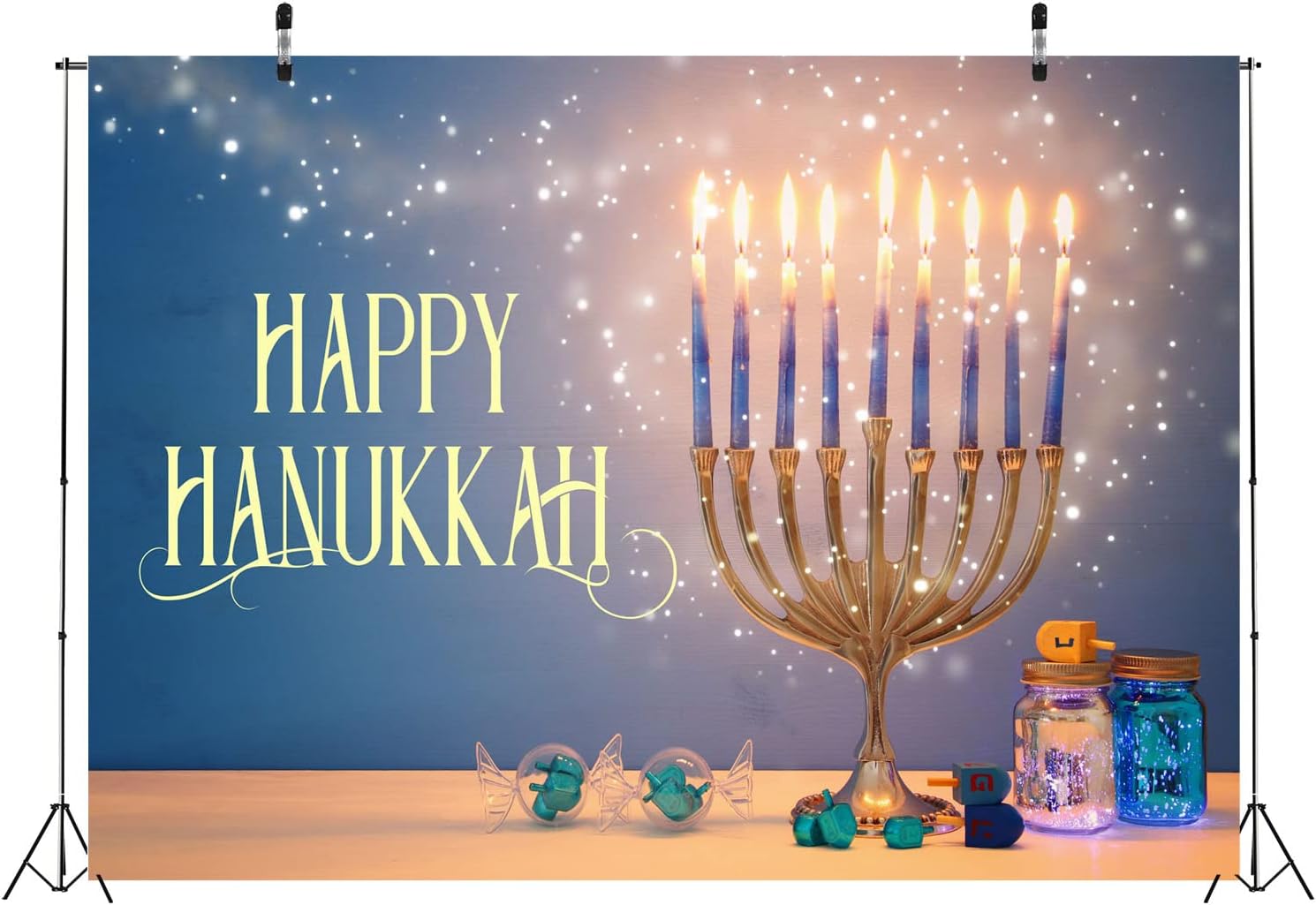 BELECO 7x5ft Hanukkah Photo Backdrop with Glitter Lights