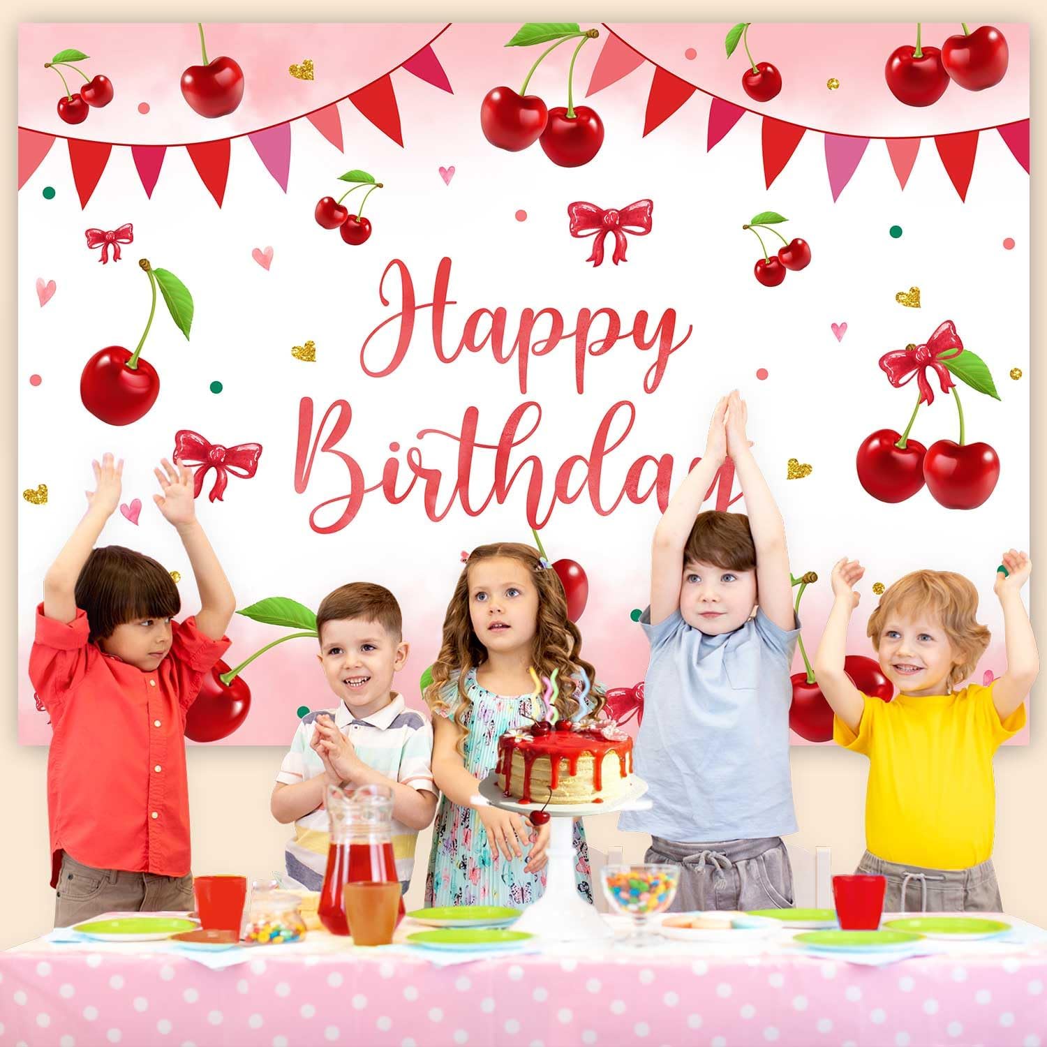 Sensfun Cherry Birthday Backdrop for Girls Party