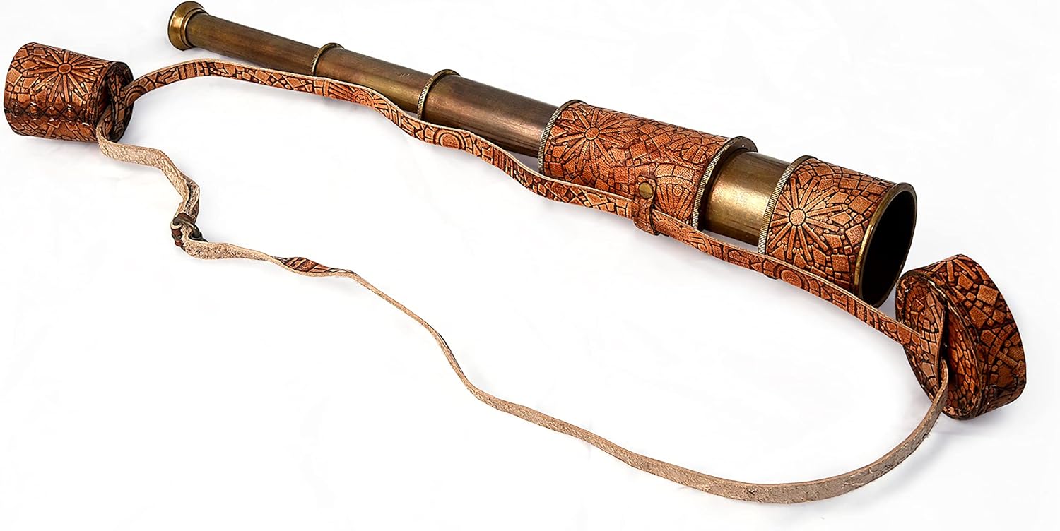 RII Antique Spyglass Pirate Telescope with Leather Case