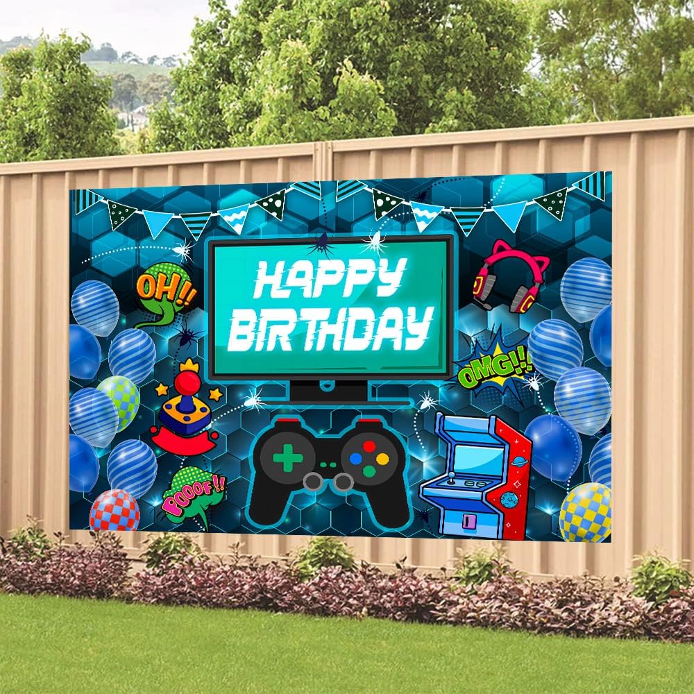 Video Game Birthday Backdrop 7x5ft Blue