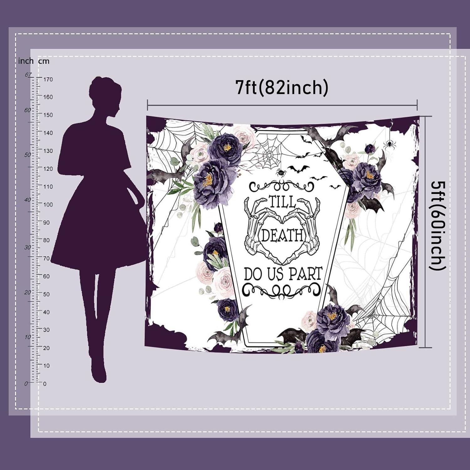 Mocsicka Till Death Do Us Part Halloween Wedding Backdrop - Purple 7x5ft
