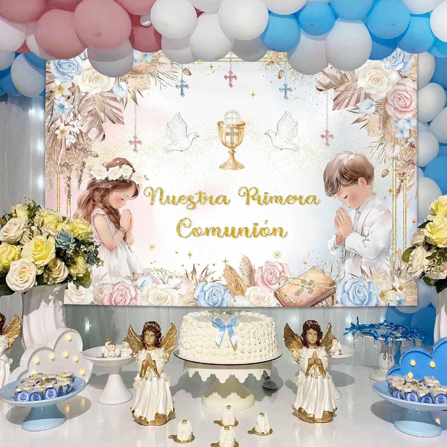MEHOFOND First Holy Communion Backdrop 7x5ft