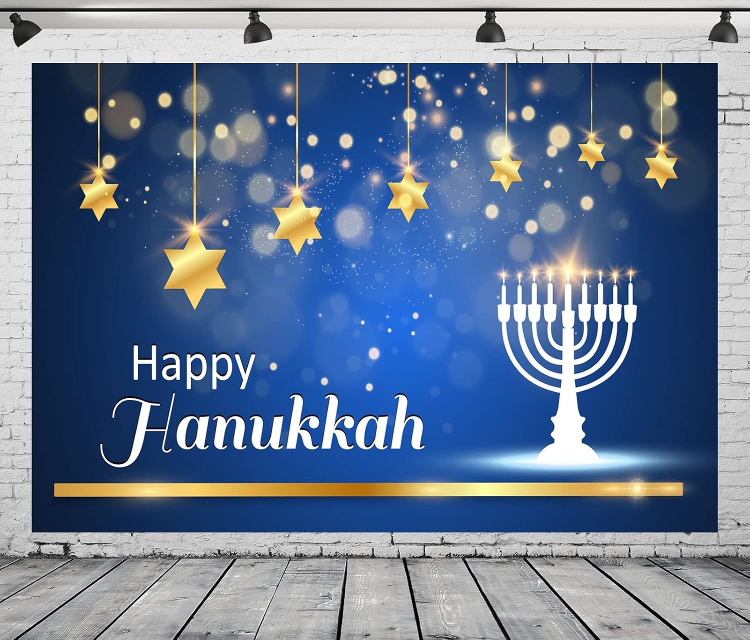 BELECO 5x3ft Hanukkah Photo Backdrop Blue with Golden Stars