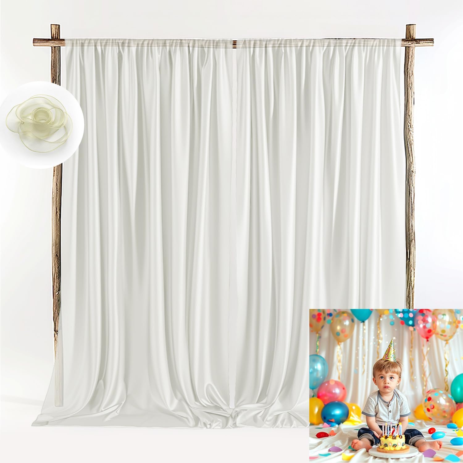 10ft x 10ft Satin Wedding Backdrop Drapes 2 Panels White TAYBSDJ042