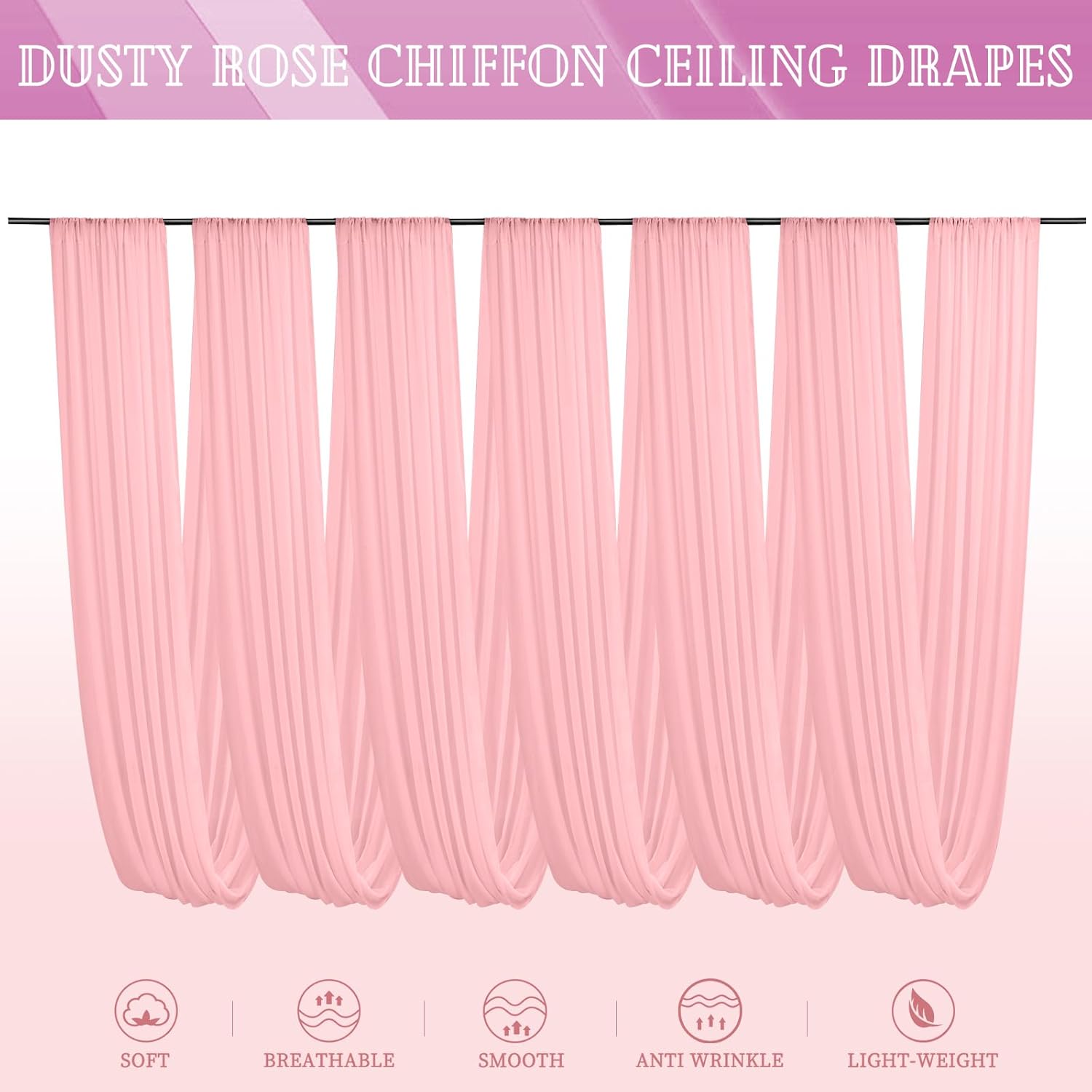 6 Panels Dusty Rose Ceiling Drapes for Wedding and Events
