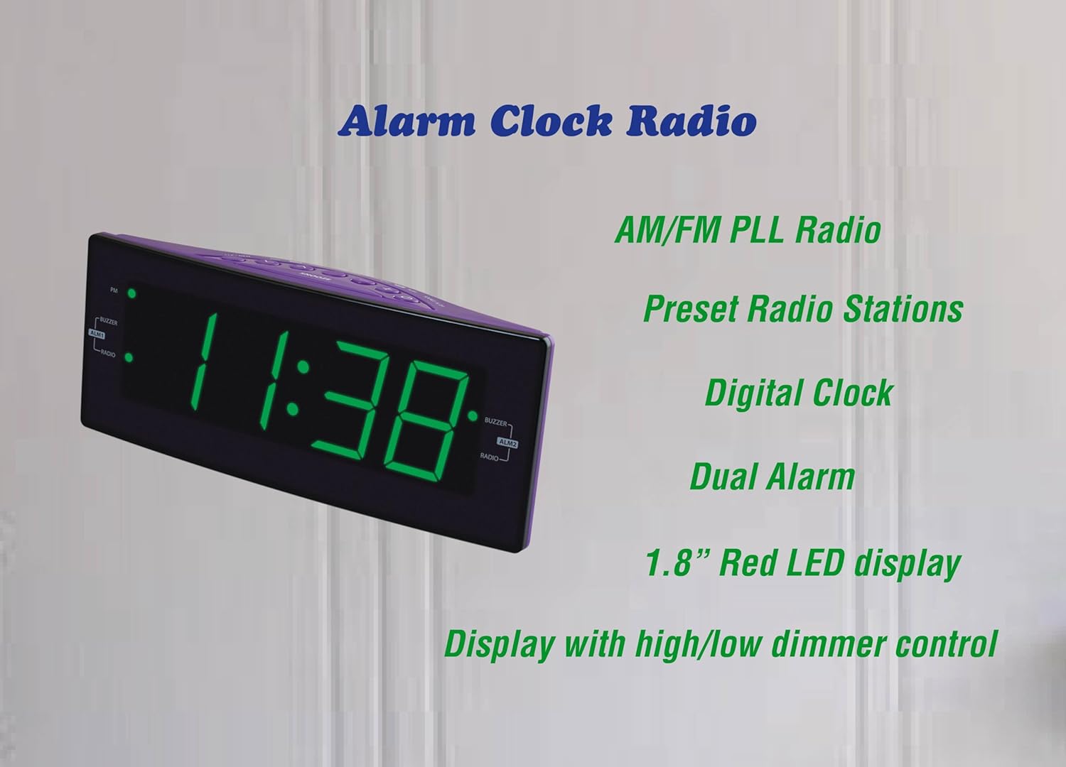 HX-112CR Alarm Clock Radio with Dual Alarm and Green LED Display