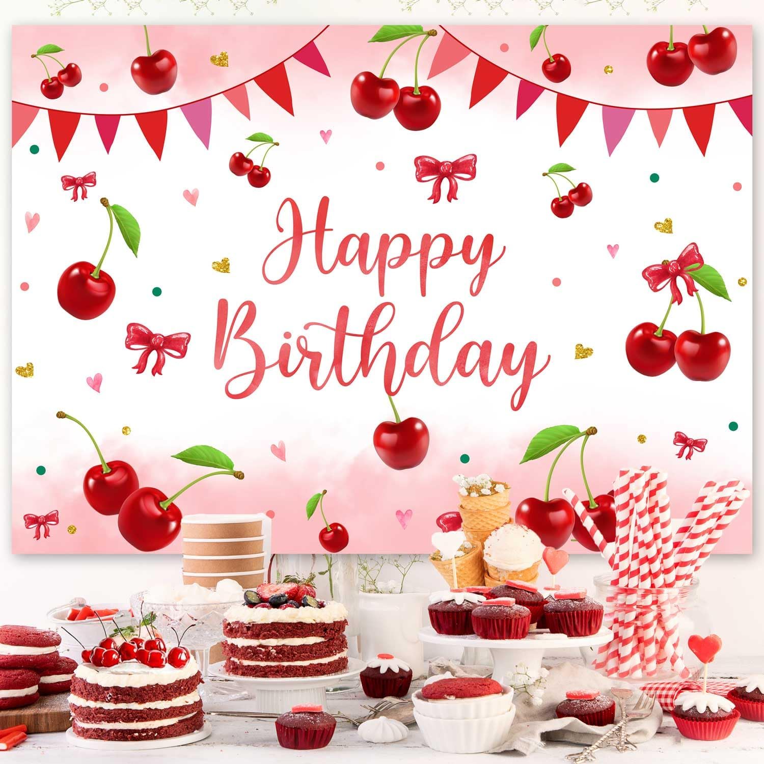 Sensfun Cherry Birthday Backdrop for Girls Party