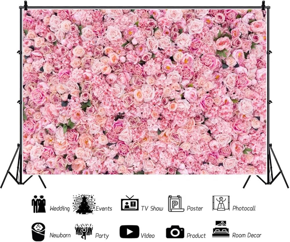 Pink Flowers Backdrop for Spring Tea Party and Birthday Events