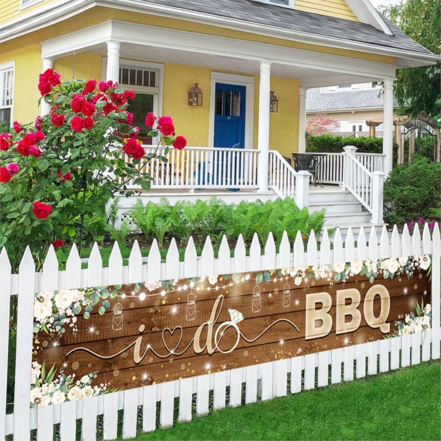 AIBIIN BBQ Banner 97x18inch Rustic Wooden Backdrop