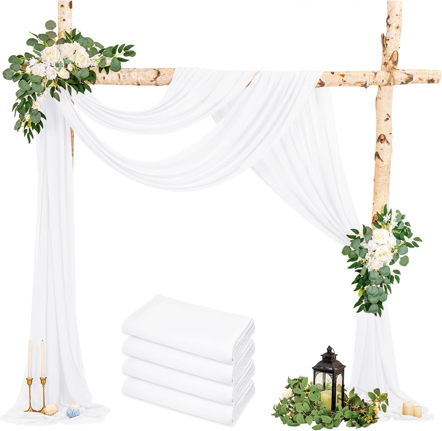 4 Panels White Polyester Wedding Arch Draping Fabric 28x20 Feet Each