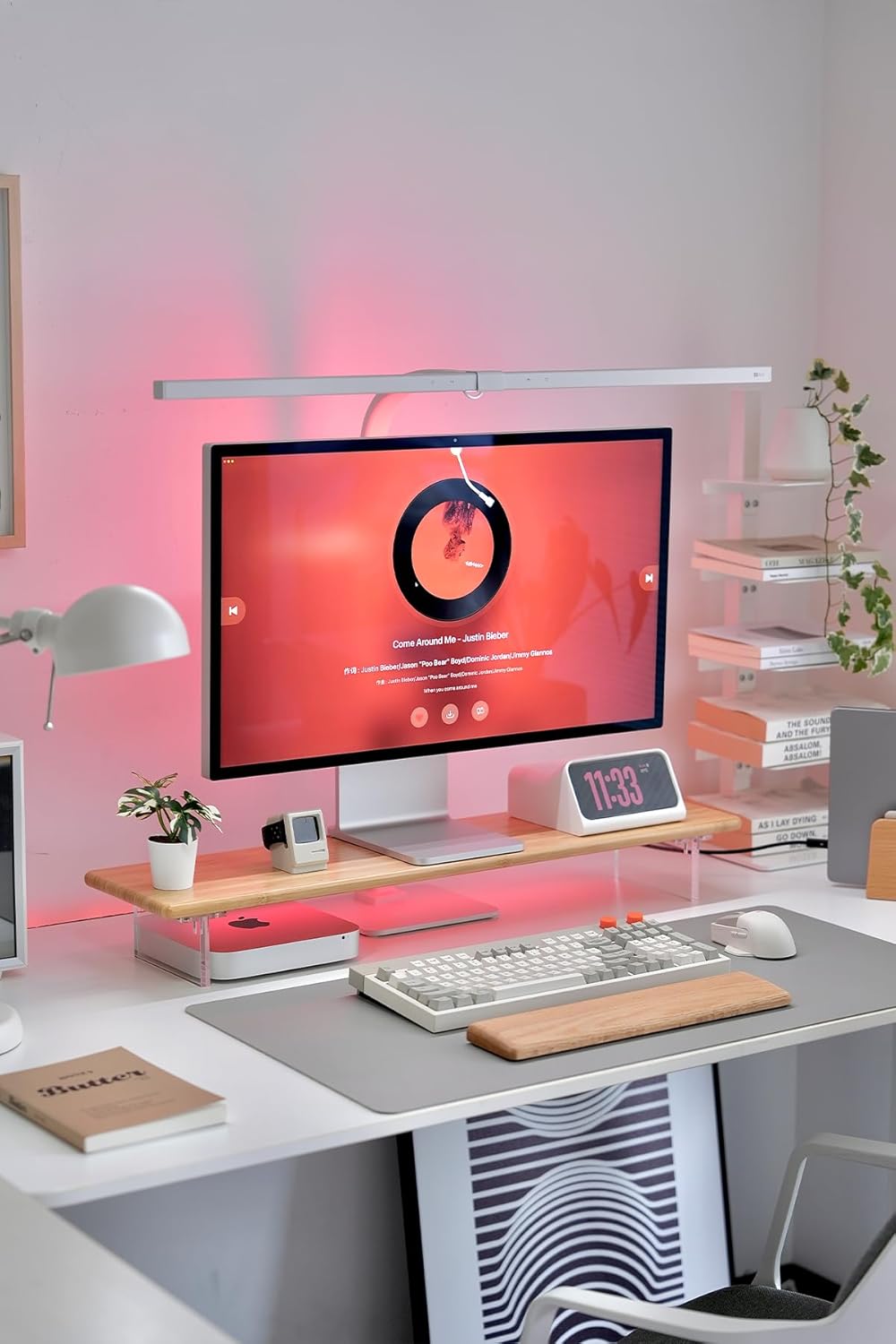 Bamboo Monitor Stand Riser with RGB Lights 315 Inches Natural Design