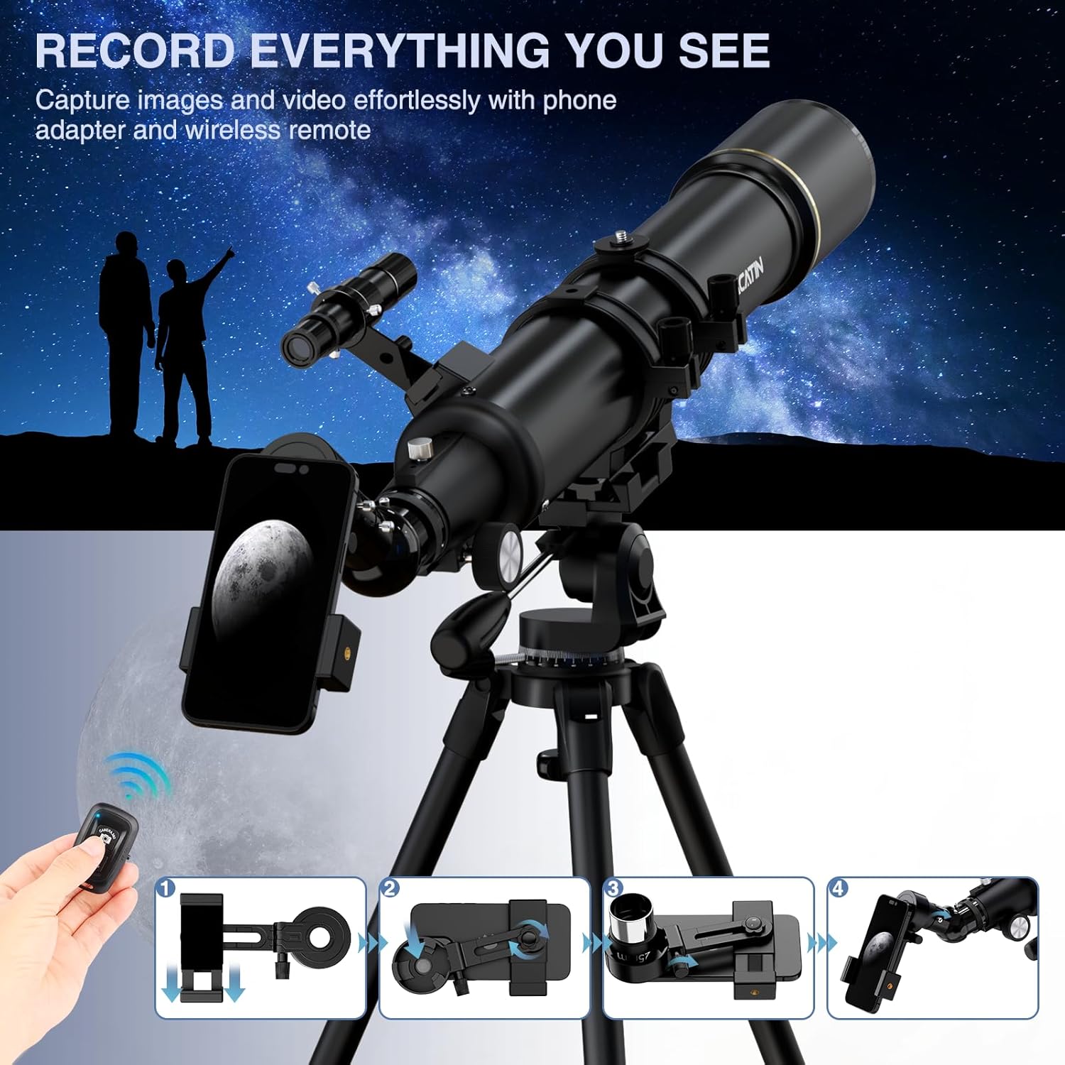 NACATIN 90mm Refractor Telescope with 32X-240X Magnification